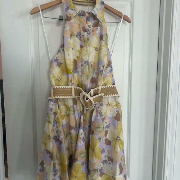 Zimmermann Pop Floral backless halter linen romper with Belt NWT - Picture 10 of 13